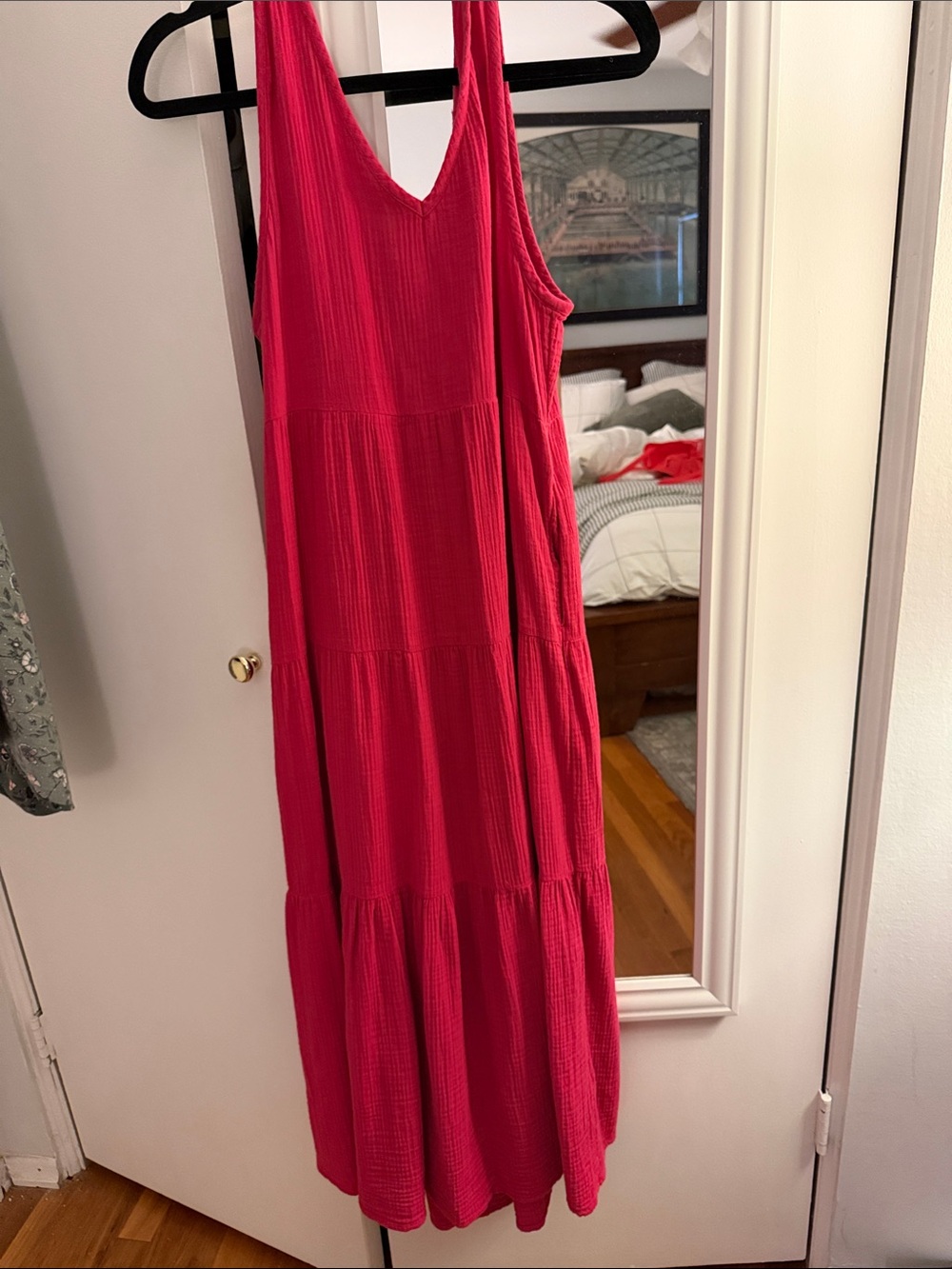 Quince Sleeveless Tiered Maxi Dress in Vibrant Pink